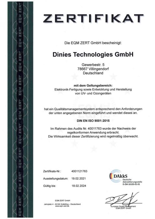 ISO Zertifikat Dinies 2021
