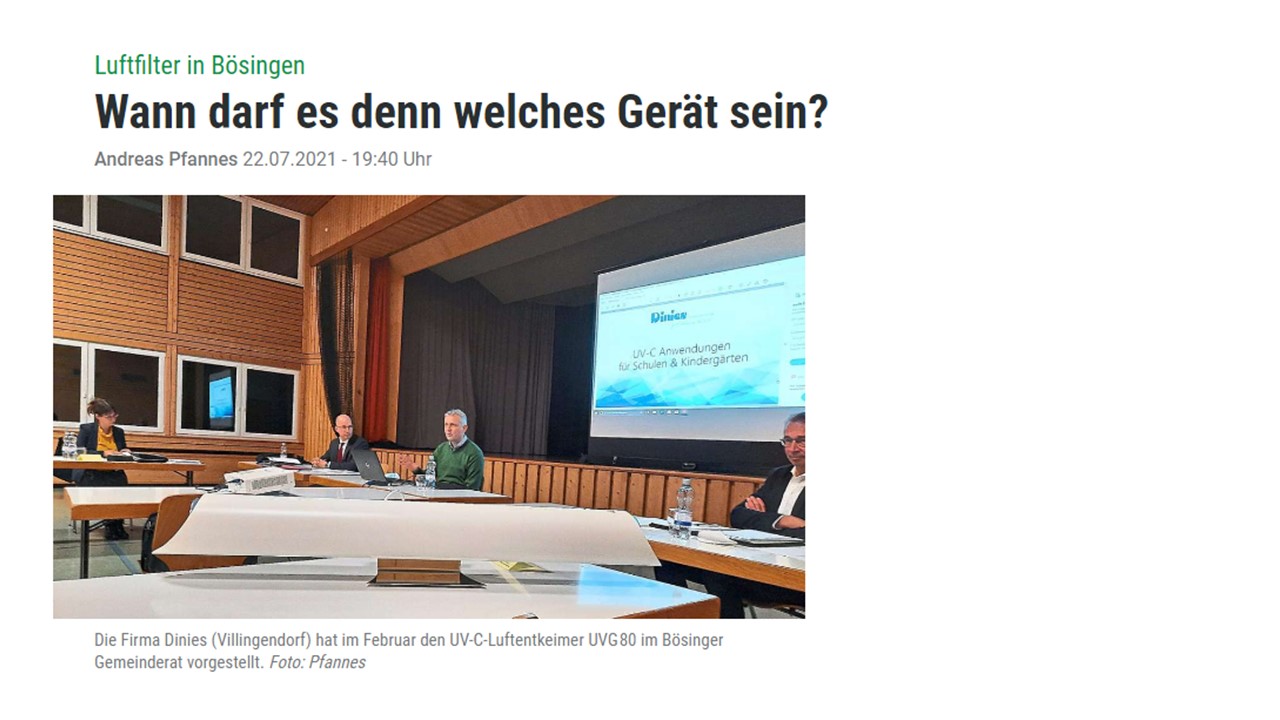 Zeitungsartikel: Luftfilter in Bösingen - Wann darf es welches Gerät sein