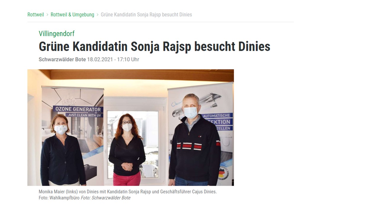 Zeitungsartikel: Grüne Kandidatin Sonja Rajsp besucht Dinies