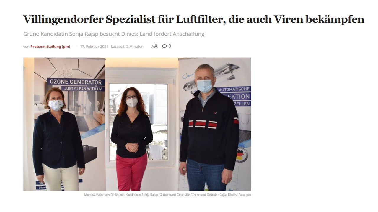 Zeitungsartikel: Villingendorfer Spezialist für Luftfilter, die auch Viren bekämpfen