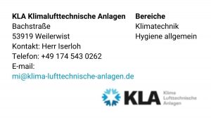 Kontakt Information KLA Klimalufttechnische Anlagen